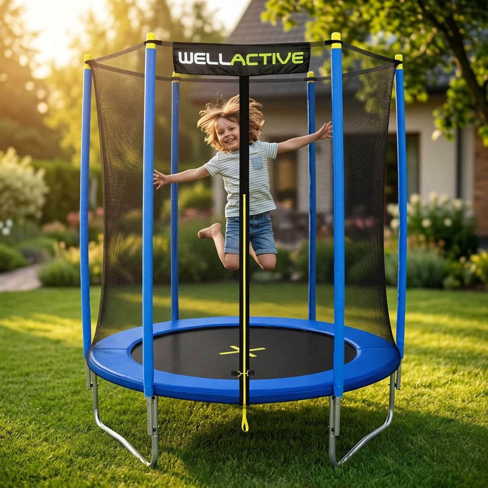 Батут WellActive 183 см до 100 кг з зовнішньою сіткою стрибковий Синій