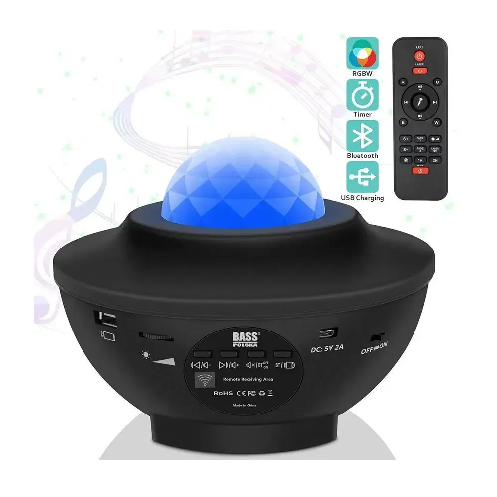 Нічник-проектор «Зоряне небо» з динаміком Bluetooth Bass Polska BH 59311, чорний