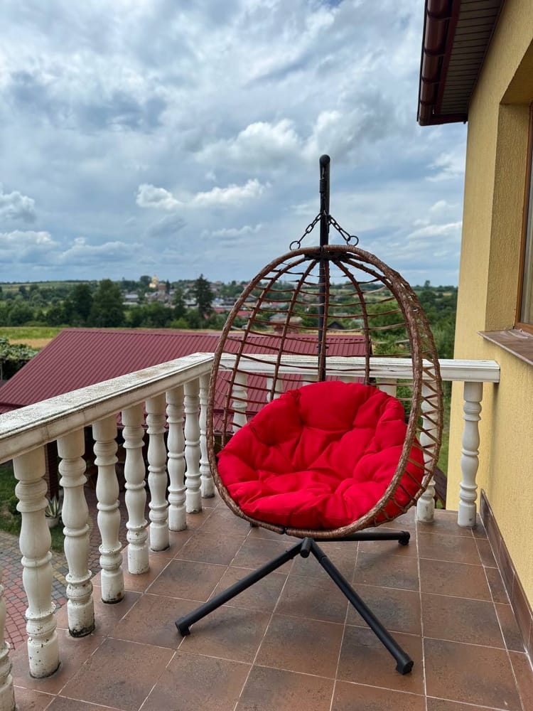 Підвісне садове крісло гойдалка (кокон / гніздо) SAN VITO з м'якою червоною подушкою, Коричневий