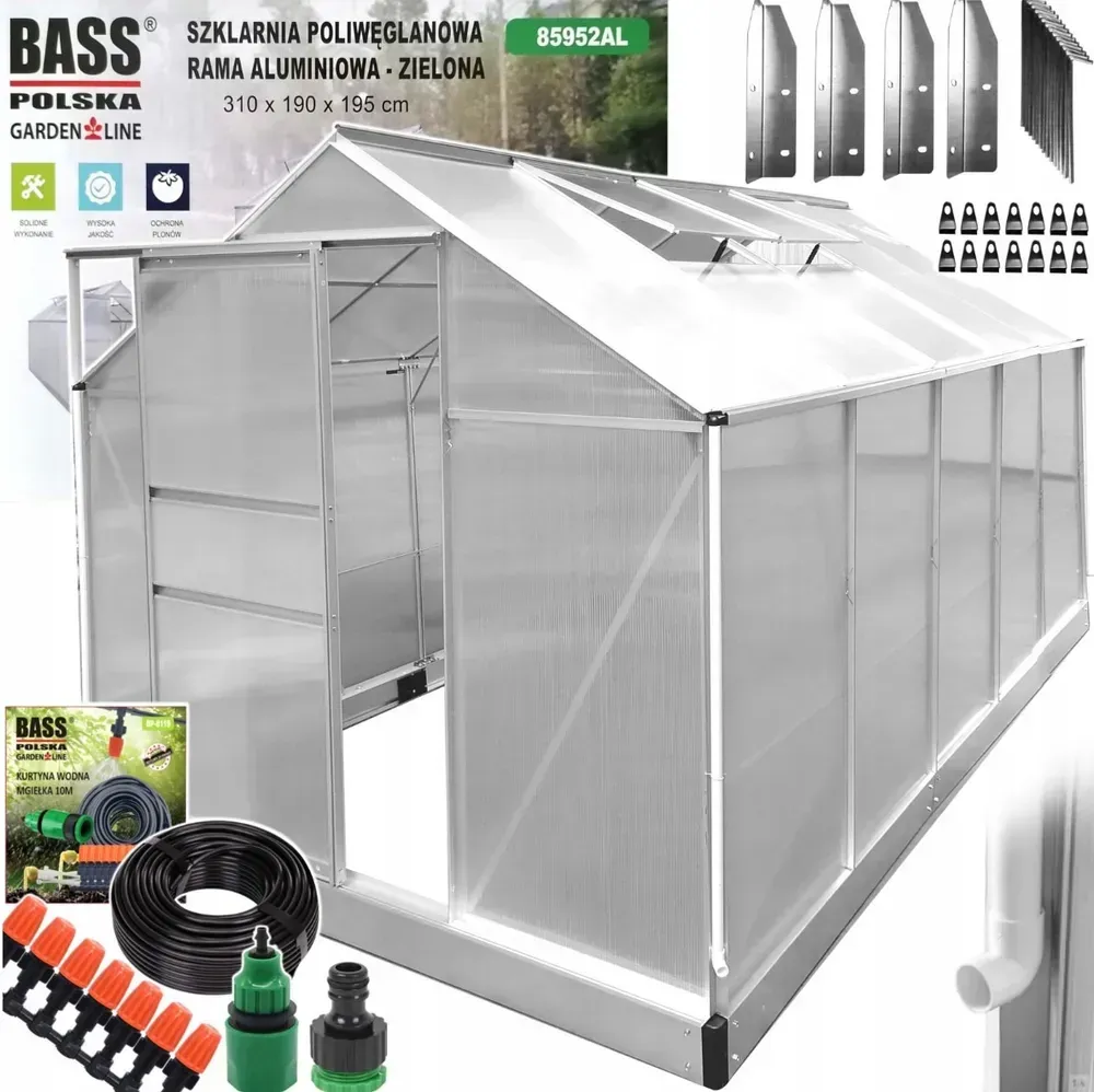 Теплиця з полікарбонату Bass Polska 85952-AL 3.1х1.9х1.95 м, алюмінієвий каркас