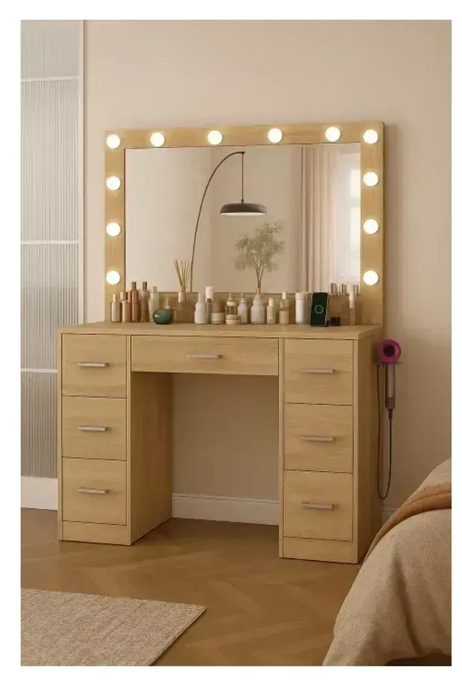 Туалетний косметичний столик TL08-BL808-LED-BRAZ з LED підсвіткою, коричневий — столик для макіяжу з дзеркалом