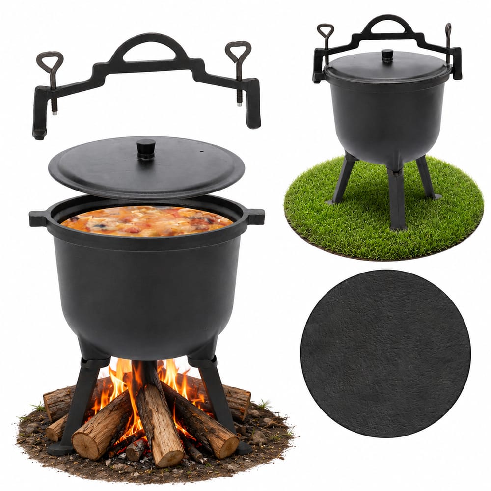 Туристичний чавунний казан 11 л Garden Line на 3 ніжках з кришкою та ручкою для перенесення (Польща)