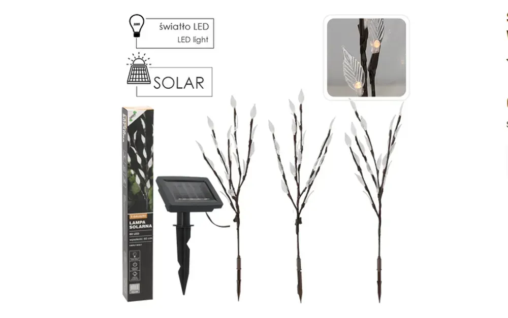 Вуличний ліхтар на сонячній батареї, набір 3 гілки 60 см, 60 LED Garden Line SOL6094